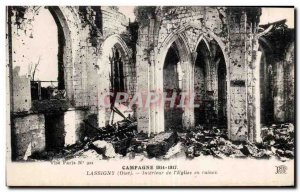 Postcard Old Country Lassigny Interior of The Church in ruins