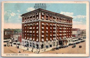 Akron Ohio 1918 Postcard Hotel Portage Street Scene