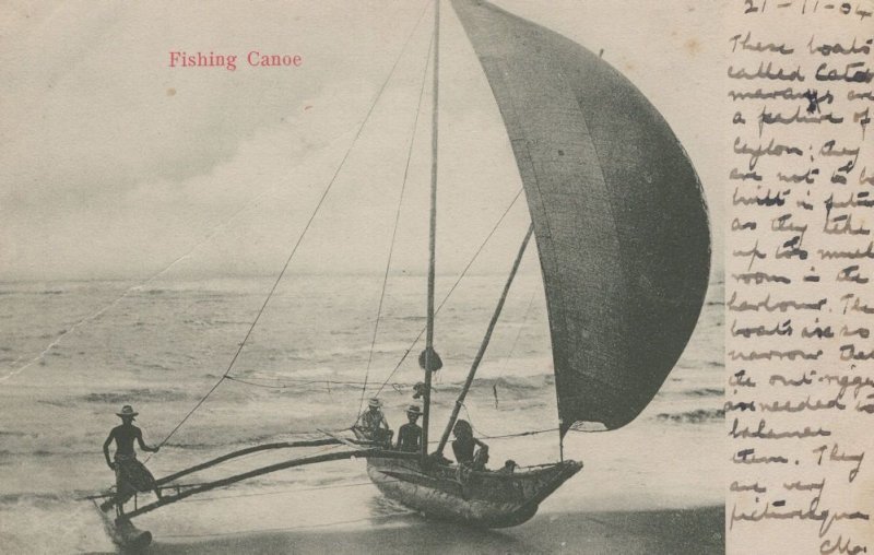 Ceylon Indian 1904 Fishing Canoe Boat Postcard