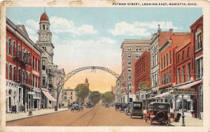 J34/ Marietta Ohio Postcard c1910 Putnam Street Stores Arch  58