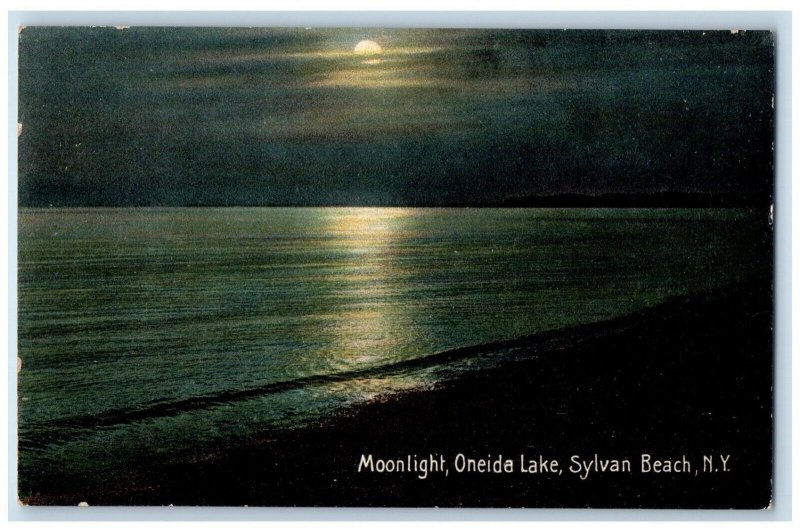 c1910's Night View Of Moonlight Oneida Lake Sylvan Beach New York NY Postcard