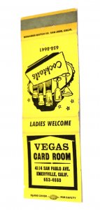 Vegas Card Room Emeryville California Casino Cocktails 20 Strike Matchbook Cover