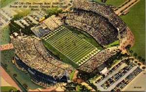 Linen Postcard Football Game Orange Bowl Stadium in Miami, Florida~4647