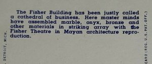 Vintage Postcard Detroit Fisher Building Michigan Fisher Theatre Linen   904