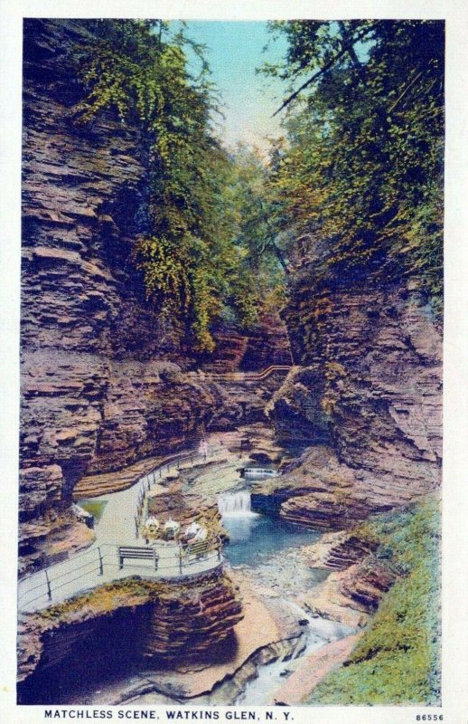 NY, Matchless Scene, Watkins Glen, New York Prelinen Postcard