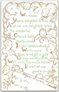 Antique Cherub-Baby Birth Announcement Postcard Dated 1911