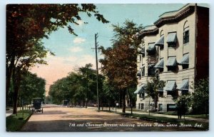 TERRE HAUTE, Indiana IN~ WALDEN FLATS 7th & Chestnut Street Scene 1910s Postcard