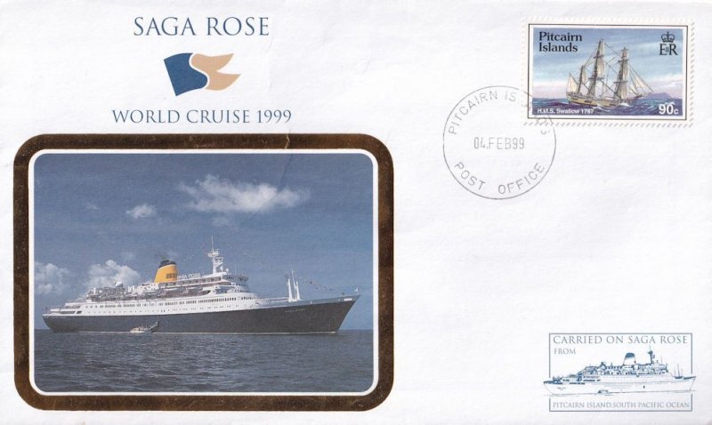 Carried On Saga Rose World Cruise Ship 1999 Pitcairn Rare Cover