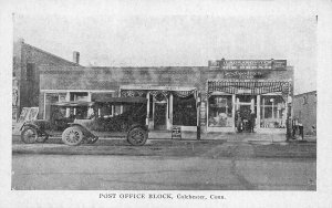 Colchester CT Post Office Block Storefront Gas Pumps Postcard