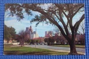 Vintage 1960's Skyline of Houston from Sam Houston Park Houston Texas Postcard