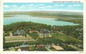 Indiana Winona Lake Aeroplane View Teich Postcard 22-6250