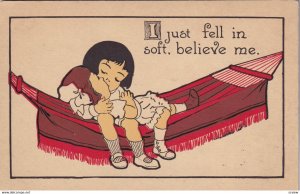 VALENTINE'S DAY, PU-1912; I Just Fell In Soft, Believe Me, Cartoon Kids Kis...