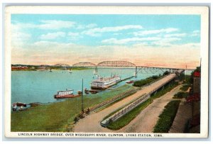 Lincoln Highway Bridge Over Mississippi River Clinton Lyons Station IA Postcard