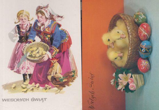 Poland Basket Of Yellow Duck Ducks 2x Polish Happy Christmas Postcard