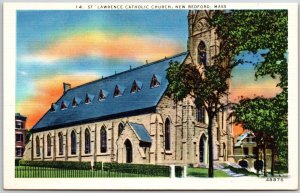 Saint Lawrence Catholic Church New Bedford Massachusetts MA Building Postcard