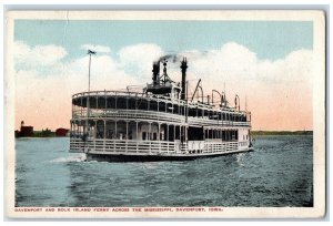 1920 Davenport and Rock Island Ferry Across Mississippi Davenport IA Postcard