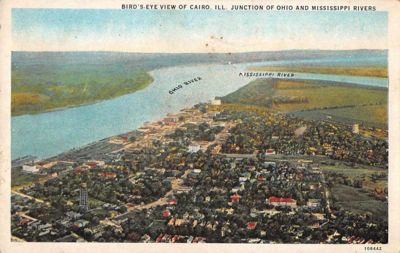 Cairo Illinois birds eye view Ohio and Mississippi Rivers antique pc Z41429