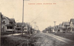 Evansville Wisconsin~Garfield Avenue Homes~Rutted Dirt Road~1907 Sepia Postcard
