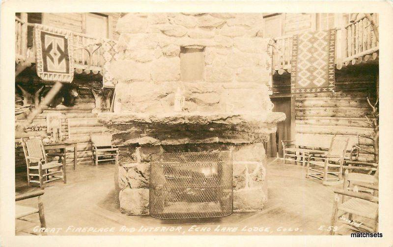 1940s Great Fireplace Interior Echo Lake Lodge Colorado Sanborn RPPC 7120