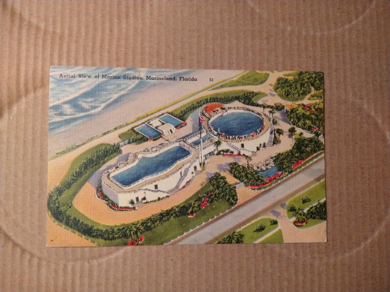 1940's Aerial View of Marine Studios, Marineland, Florida Linen Postcard