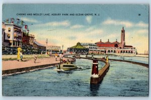 Ocean Grove New Jersey NJ Postcard Casino Wesley Lake Asbury Park c1943 Vintage