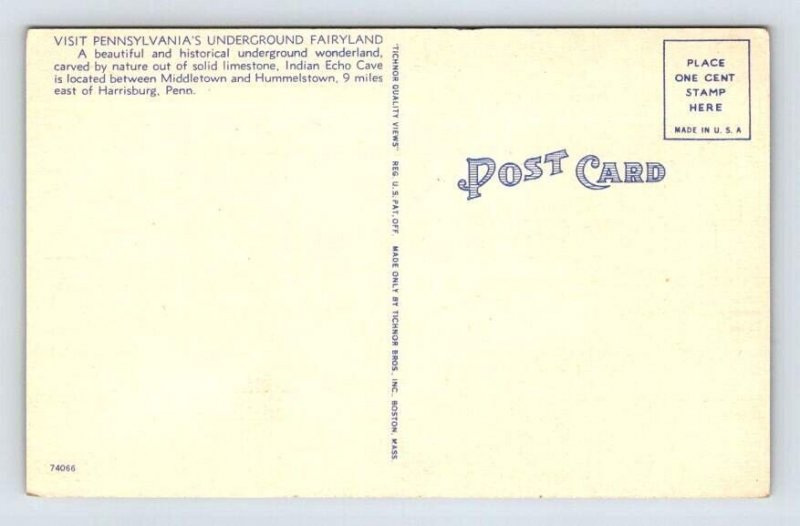 Hummelstown, Harrisburg Pennsylvania Indian Echo Caverns Postcard