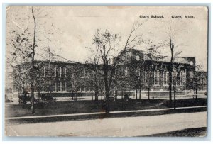 1922 Clare School Exterior Building Classic Cars Clare Michigan Vintage Postcard