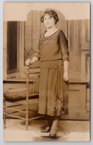 RPPC Lovely Woman Lace Stockings Embroidered Dress Real Photo Postcard I21