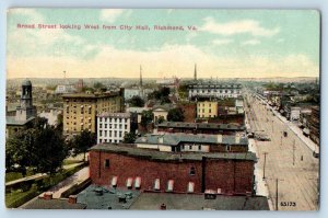 Richmond Virginia Postcard Broad Street Looking West City Hall Aerial View 1910