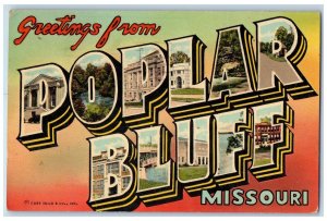 1951 Large Letter Greetings From Poplar Bluff Missouri MO Posted Trees Postcard