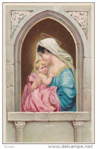 Virgin Mary holding baby Jesus in window frame, 10-20s