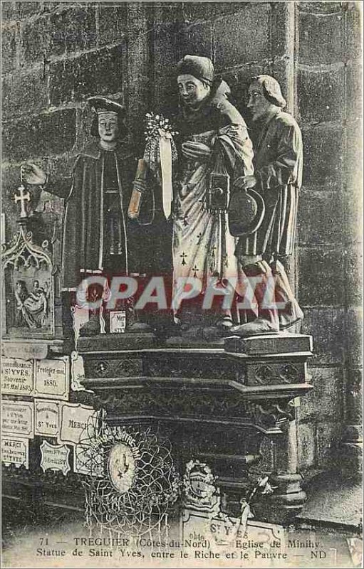 Old Postcard Treguier Cotes North Church Minihy Statue of Saint Yves