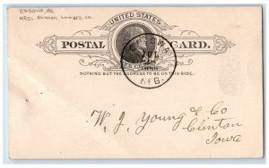 1888 Neil Duncan Lumber Co. Ohiowa Nebraska NE Clinton IA Postal Card