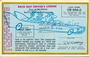 Humour Back Seat Driver's License