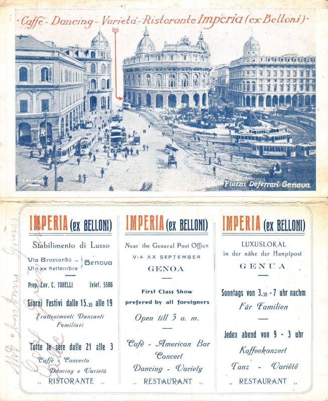 L410 Italy Genova 1929 Gran Caffe Restaurant IMPERIA advertising double postcard