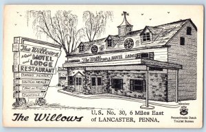 Lancaster Pennsylvania PA Postcard Willows Motel Lodge Restaurant c1940 Vintage