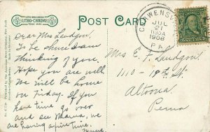 c1908 Postcard; Clearfield PA Second Street, Grocery Store, Horsedrawn, posted