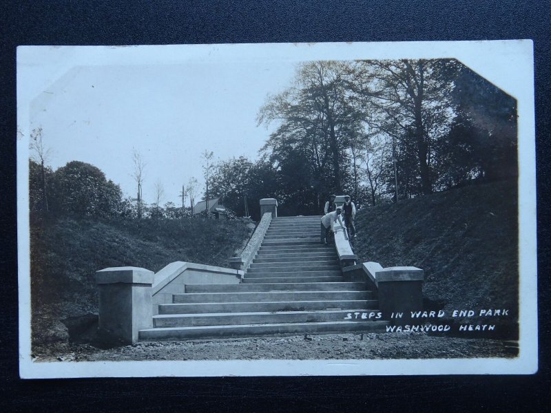 WASHWOOD HEATH Steps in Ward End Park SHOWS MASONS WORKING ON STEPS - Old RP PC