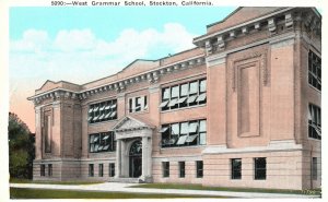 Vintage Postcard 1920's West Grammar School Building Stockton California CA