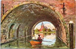 Artist Signed J.G. Gerstenhauer People in a Rowboat Vintage Postcard C165