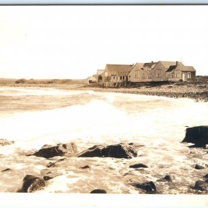 c1910s Beach Houses RPPC Village Real Photo Postcard Wave Rocks Clothesline A85