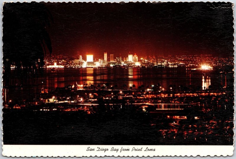 Bay From Point Loma San Diego California Skyline Night Shelter Island Postcard