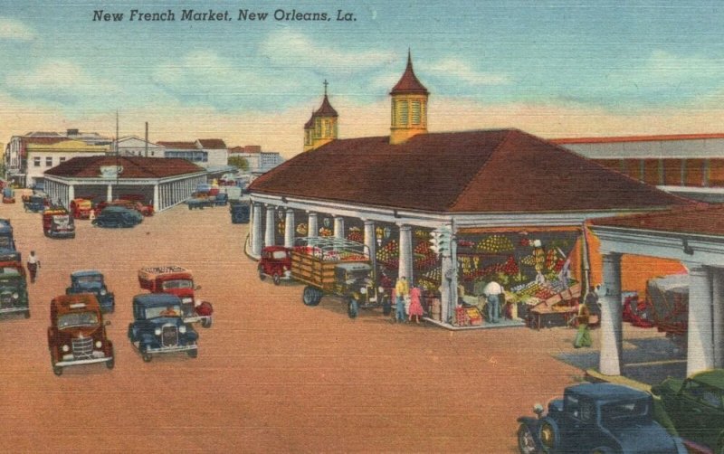 Vintage Postcard The French Market Main Street Cars Mobile Orleans Louisiana LA