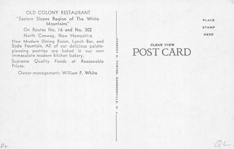 North Conway NH Main Street Old Colony Restaurant E-152 Real Photo Postcard