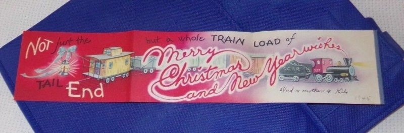 Vtg Vintage 1940's Christmas Card Train Engine Caboose Lantern  #92