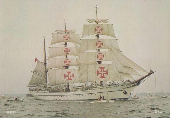 Sagres Portuguese Red Cross Sails Training Ship 1970s Rare Postcard