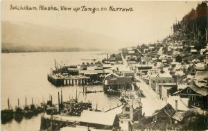 RPPC Postcard; Docks & Town View of Ketchikan AK, View up Tongass Narrows