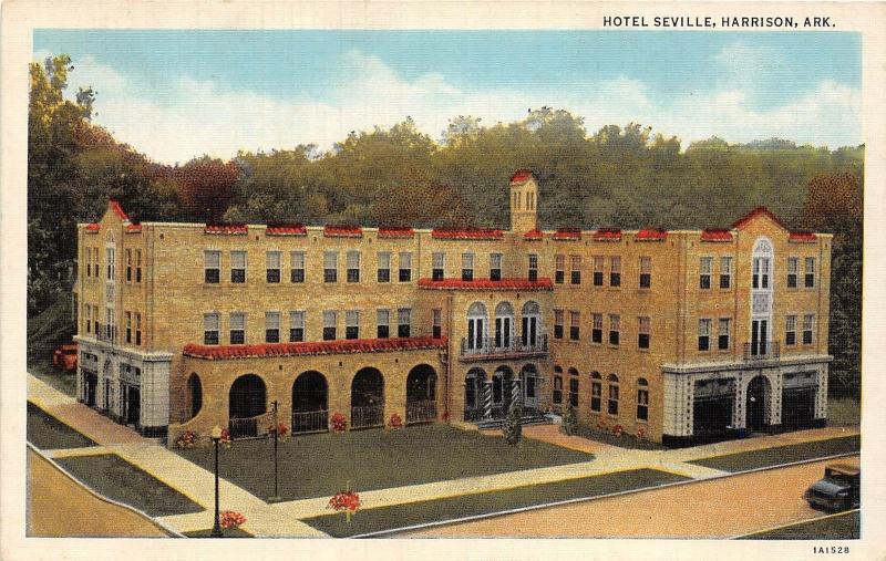 C34/ Harrison Arkansas AR Postcard Linen Hotel Seville Building