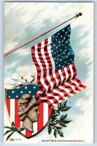 c1910's Miss Liberty And American Waving Flag Berkeley California CA Postcard