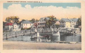 Ocean Grove New Jersey~Emery Street Bridge~Boat on River?~People Walking~1920s